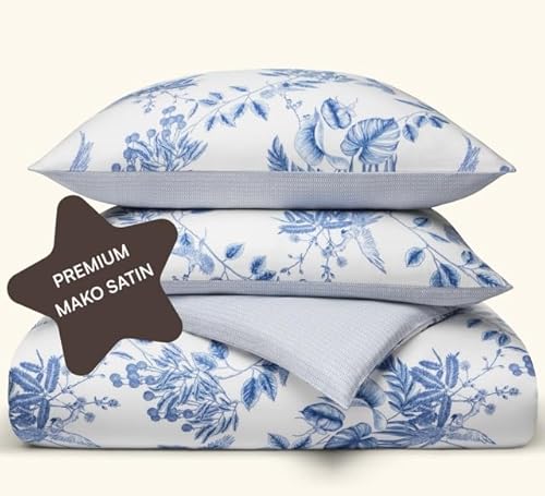 Amqua Mako Satin Bettwäsche 135 x 200 cm Baumwolle Blumen| 100% langstaplige Baumwolle | florales Bettwäsche Set inkl. 80x80 Kissenbezug| Hotelbettwäsche 135x200| Arisa