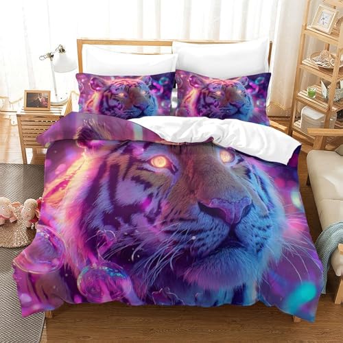 PXQKZPMYH Tiger Bettbezug Bettwäsche Set Mädchen Junge Kinder Mikrofaser Weiche Bettbezug Mit Reißverschluss Und Kissenbezüge Single?140x200cm?