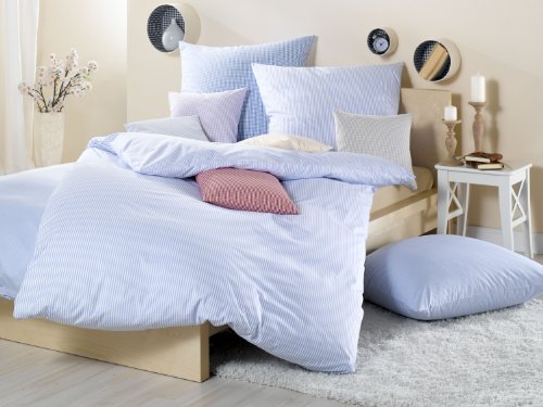 Lorena Textil Basel Maco-Batist Bettwäsche Baumwolle (beige, 135 cm x 200 cm + 80 cm x 80 cm Kissen) Vichykaro