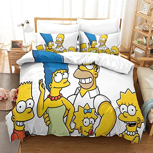 YINGD The Simpsons Bettbezug-Set, Bettwäsche-Set, Anime-Charaktere, Bettbezüge, pflegeleicht, mit Reißverschluss, Bettbezüge, 1 x Kissenbezug x 2-teilig (140 x 200 cm)