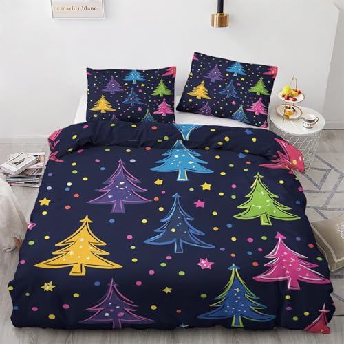 Bettwäsche 155x220 Weihnachten - Bunte Kinder Deko Bettbezug 2er Set mit 1 Kopfkissenbezug 80x80, Weiche Kuschelige Bügelfreie Mikrofaser Wendebettwäsche ZHW1459