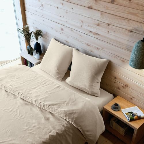 Wolkenfeld Biber Bettwäsche 135x200 Fein Flanell – 2-teilige aus 100% Baumwolle – Winter Bettwäsche 135x200 Baumwolle+80x80 – Warm und Atmungsaktiv – Oeko-TEX Zertifiziert, Made in Germany, Beige