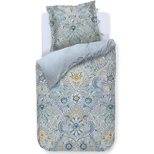 Pip Studio Bettwäsche Saluti Grandi Hellblau Perkal Blumenmuster Streifen Gestreift Geblümt Ornamente, Größe:135 cm x 200 cm