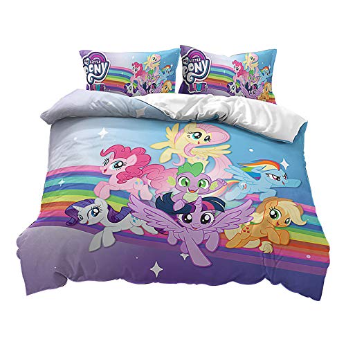Fgolphd Pony Bettwäsche Und Kissenbezüge 3D-Drucken Mikrofaser Bettbezug-Set Für Jugendliche Gib einem Mädchen einen Prinzessintraum. (4,135 x 200 cm)