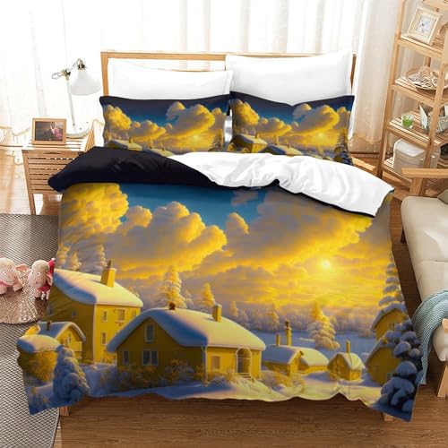 Twilight Cottage Bettwäsche Set 3D Druck Mikrofaser Cartoon Bettbezug Set Und Kissenbezug Mit Reißverschluss 3 Teilig Geeignet Für Kinder Erwachsene Senioren Queen?228x228cm?