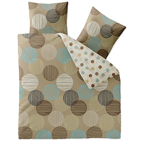 CelinaTex Touchme Biber Bettwäsche 200 x 220 cm 3teilig Baumwolle Bettbezug Frauke Punkte beige braun türkis