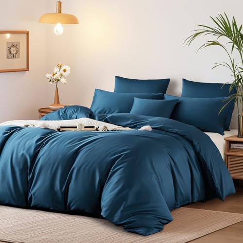 Boqingzhu Mako Satin Bettwäsche 155x220 cm Petrol Blau 100% Baumwolle Lyocell Seide Bettwäsche Set mit 2 Kissenbezüge 80x80cm, Atmungsaktiv & Weich, Perfekt für Sommer und Winter