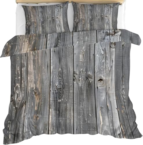 Holzplanken Bettwäsche 180x200 Landhausstil Bettwäsche Set, 3D Bettbezug Set Weich Microfaser Bettbezüge 3 Teilig Aus Holz Wendebettwäsche für Doppelbett, mit 2 Kissenbezüge k106