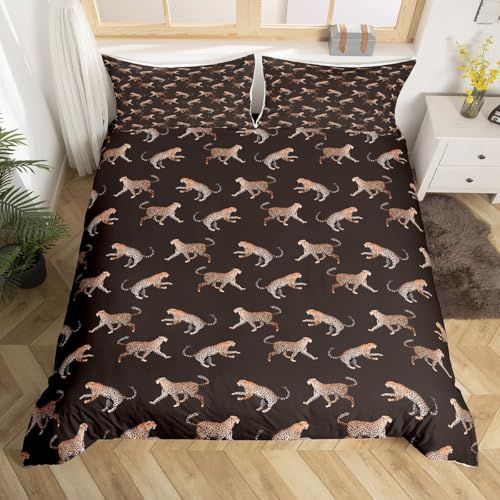 Homemissing Leopard Bettwäsche Set 135x200cm Gepard Drucken Bettbezug Set für Jungen Mädchen Licht Schwarz Bettwäsche-Set Tier Schlafzimmer Dekor 2 Stück Reißverschluss