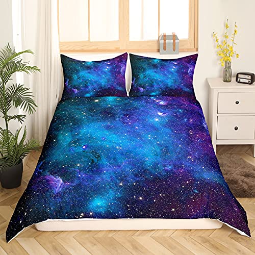 Homewish Galaxie Serie Tröster Deckel Set Blau Lila Sternenhimmel Gedruckt Dekor Bettwäsche Set für Frauen Teenager Jungen Universum Weltraum Thema Bettbezug Nebel Galaxie Tagesdecke, 135x200