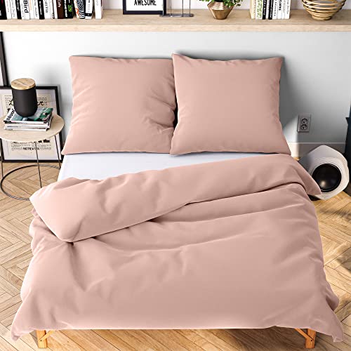 Wolkenfeld Bettwäsche 135x200 rosa - kuschlig weich & bügelfrei - 1x Bettbezug + 1x Kissenbezug 80x80