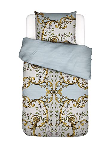 ESSENZA Bettwäsche Georgina Ornamente Blumen Blüten Blätter Wendeoptik Baumwollsatin, Größe:135 cm x 200 cm, Farbe:Hellblau