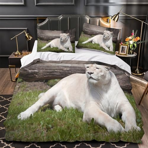 VOXYTMLWG Weiß Tiger Face Pflegeleicht 3D-Gedruckter Bettwäsche-Set dreiteiliger Fantasy Bettdeckenbezug Zip Verschluss Atmungsaktiv for Jungen,Teen Jungen,Frauen,Teenager Single?140x200cm?