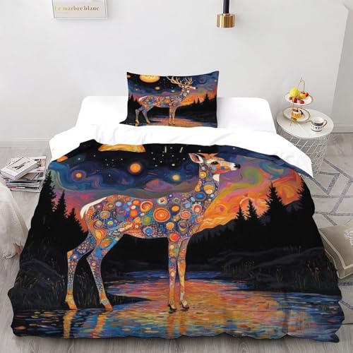 DUVERTDB Öllackierter Set Bettwäsche Kinderbettwäsche Set Reißverschluss Kissenbezug Betten Set Niedliche Tiere Für Jungen Mädchen,Kinder Single?135x200cm?