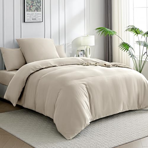 JELLYMONI Bettwäsche 135x200 Baumwolle Bettwäsche-Sets Beige Oeko-Tex 100% Gewaschene Baumwolle Bettbezug mit Reißverschluss und Kissenbezug 80X80 mit Umschlag Weich 2-Teilige Bettwäsche
