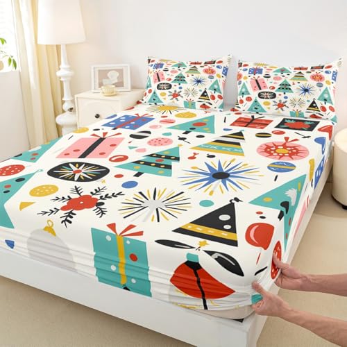 Cartoon Weihnachten Einbaublech S Größe Pinienbäume Bettdeckung, 1 Kissenbezug Quadratische Punkte Bettwäsche Set für Jungen