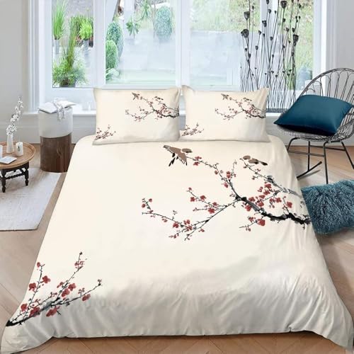 Chinesischer Stil Bettwäsche 155x220 Asien Bettwäsche Set, 3D Bettbezug Set Weich Microfaser Bettbezüge 3 Teilig Orientalisch Wendebettwäsche für Doppelbett, mit 2 Kissenbezüge k111