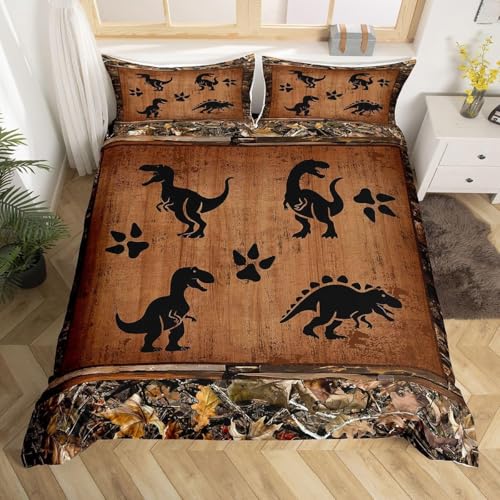 Dinosauriermuster Bettwäsche 155x220 Landhaus Bettbezug 3D Weiche Mikrofaser 3 Teilig Bettwäsche-Sets mit Reißverschluss und 2 Kissenbezüge 80x80 cm J.94