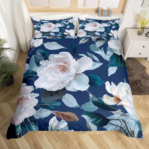 Homemissing Luxury Flower Bettwäsche 155x220cm Blau Floral Elegant Design Bettbezug Reißverschluss Flower 1 Kissenbezug Bettwäsche
