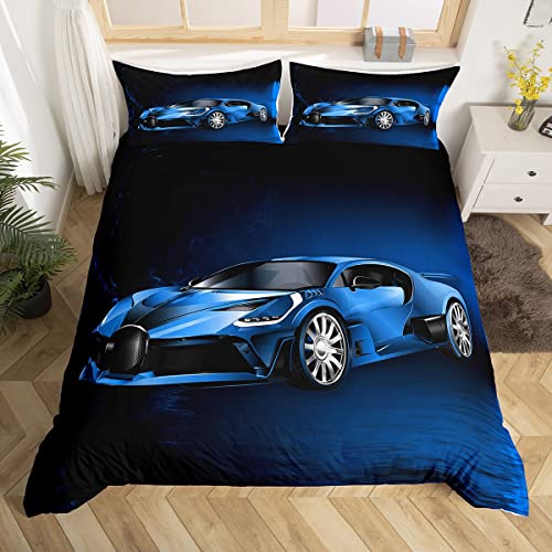 richhome Sportwagen Bettwäsche, Rennwagen, blau, Bettbezug 140 x 200 cm, für Kinder, Jungen, Mädchen, Extremsport, Bettwäsche-Set, Cool Speed Auto, Bettwäsche, 2-teiliges Set