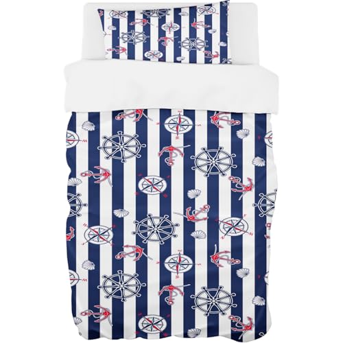 YISUMEI Maritime Streifen Bettwäsche 2er Set, Enthalten 1 Mikrofaser Bettbezug 135x200 cm + 1 Kissenbezug 80x80 cm, mit Reißverschluss