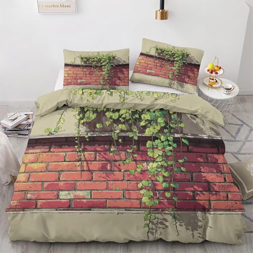 Bettwäsche 140x200 Wandfliesen Im Landhausstil Bettwäsche-Sets 140 x 200 3 Teilig 3D Ländliche Vegetation Bettbezüg Weich Mikrofaser Bettbezug mit Reißverschlus und 2 Kissenbezug 80x80cm b_915