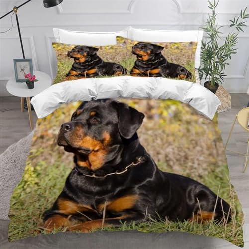 Rottweiler Bettwäsche 135x200 Pferd auf Einer Ranch Bettwäsche-Sets für Mädchen Jungen Kinder Weiche Mikrofaser 3D Drucken Bettbezug mit Reißveschluss und 2 Kissenbezüge A-3425