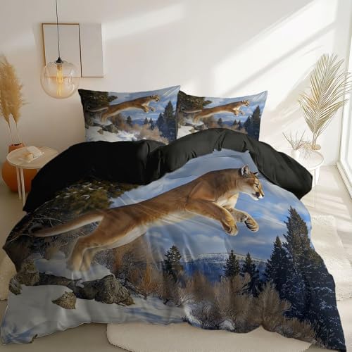 HATEGE Bettwäsche 135x200 Leopard, 3D Wendebettwäsche Wald Microfaser Bettwäsche Set für Kinder Bettbezug 3 Teilig mit 2 Kissenbezug 80x80 cm 6810-ABC