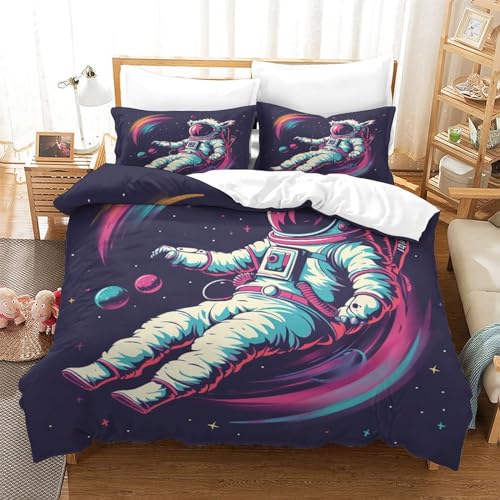 CWBNA0RBN Cartoon Astronaut Bettbezug Set Bettwäsche Set Kinderbettwäsche-Set Reißverschluss Mit Kissenbezug Betten Set Für Jungen Und Mädchen, Kinder Single?140x200cm?