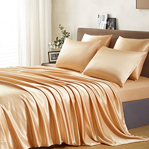 Lanqinglv Satin Bettwäsche Set 135x200 cm Gold Seide Glatt Glanzsatin Luxus Sommerbettwäsche Set Satin Polyester Uni Bettbezug mit Reißverschluss und 1 Kissenbezug 40x80cm Lanqinglv Satin Bettwäsche Set 135x200 cm Gold Seide Glatt Glanzsatin Luxus Sommerbettwäsche Set Satin Polyester Uni Bettbezug mit Reißverschluss und 1 Kissenbezug 40x80cm