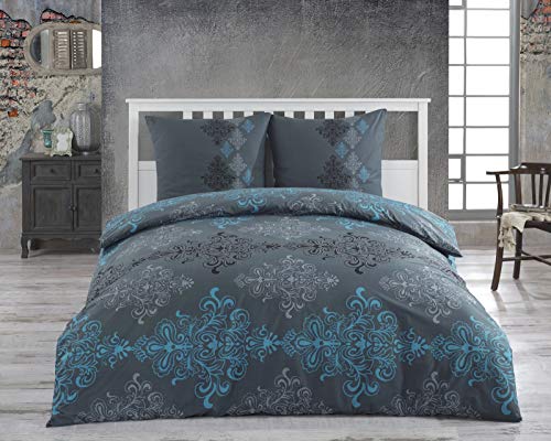 Class Home Collection Bettwäsche 200x200 Baumwolle – Ganzjahres Bettwäsche-Sets, weich & atmungsaktiv, Bettbezug und Kissenbezug 80x80 cm mit Reißverschluss Aura Petrol