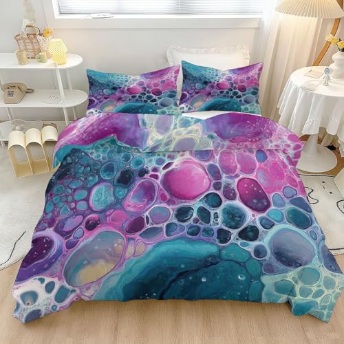 180 x 200 cm Bettwäsche, Abstrakt Fantasie Blase Angenehm Weich Microfaser Bettbezug-Set Mit Reißverschluss, Blau-Violett für Teens Jungen und Fans Mädchen Bettbezug Kinder