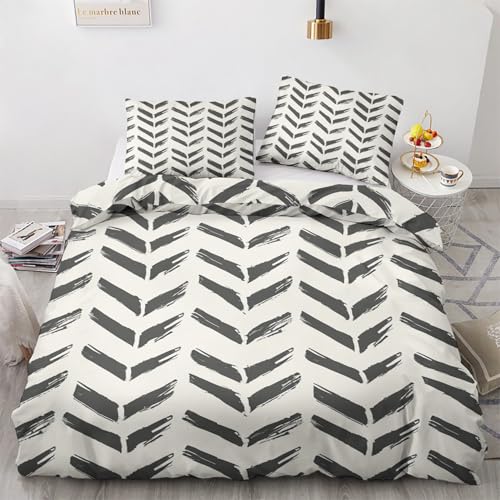 ZyxMehtic Chevron Pfeil Bettwäsche 200x220 3teilig, Weiß Schwarz Bettwäsche-Set 200x220, Weich Mikrofaser Wende 1 Bettbezüge 200x220 und 2 Kissenbezug 80x80cm mit Reißverschluss