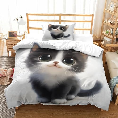 JiaTexJourney Süße Katze Bettbezug Set Bettwäsche Kinderbettwäsche Reißverschluss Mit Kissenbezug Betten Set Für Jugendliche Kinder Schlafzimmer Single?135x200cm?