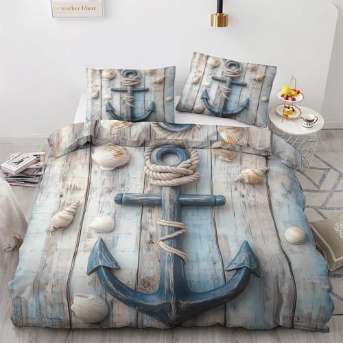 Venivici Sommer Bettwäsche 140x200 Nautisch - Maritim Bettbezug 140x200 3 Teilig, Weiche & Angenehme Mikrofaser Bettbezüge & 2 Kissenbezug 70x90, Bettwäsche-Sets mit Reißverschluss Z#&-279