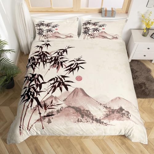 Exotischer orientalischer Stil Bettwäsche 155x200cm Japanischer Stil Warm Weiche Bettwäsche Set Microfaser Bettbezug 155x200 und 2 Kissenbezüge 80x80cm mit Reißverschluss für Kinder k.2798