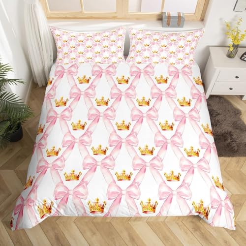 YZQGLHP Schmetterling Bettwäsche 135x200 Krone Rosa, Wendebettwäsche & Zimmer Deko, Weiche Microfaser Bettbezug Set 2 Teilig, 2 Kissenbezug 80x80, mit Reißverschluss