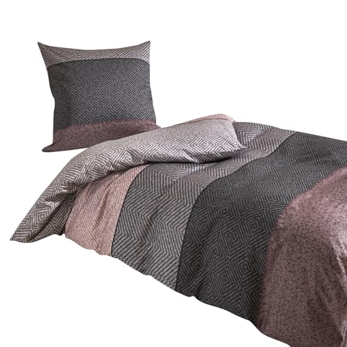 Traumschlaf Mako-Satin Bettwäsche Kansas – Ganzjahresbettwäsche aus 100% Baumwolle – Modernes Blockdesign – Seidig glatt & atmungsaktiv - 135x200 cm + 80x80 cm, Rose