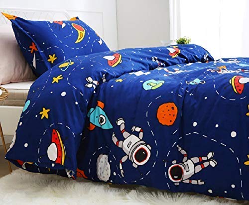 Lanqinglv Bettwäsche 135x200cm Kinder Kinderbettwäsche Babybettwäsche Blau Weltall Sternenhimmel Universum Muster Wendebettwäsche Deckenbezug Bettbezug und Kissenbezug 80x80cm mit Reißverschluss
