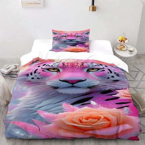 SOJFGSNAJ Pink Leopard and Blumens Bettwäsche Set Mädchen Mikrofaser Bettwäsche Bettwäsche Aus Microfaser -Bettdeckenbezug Set Mit Reißverschluss Single?135x200cm? SOJFGSNAJ Pink Leopard and Blumens Bettwäsche Set Mädchen Mikrofaser Bettwäsche Bettwäsche Aus Microfaser -Bettdeckenbezug Set Mit Reißverschluss Single?135x200cm?