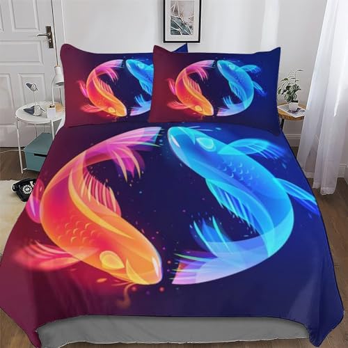 DDFRTYY Fisch Bettwäsche Angenehme Bettbezüge, Mikrofaser Bettdeckenbezug, Für Jungen Mädchen 2teilig Bettbezug + Kissenbezug Single(135x200cm)