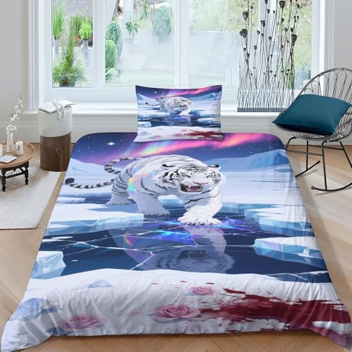 CHUIYUFULAN Tiger Bettbezug Set Bettwäsche Kinderbettwäsche-Set Reißverschluss Mit Kissenbezug, Betten Set Für Jungen Und Mädchen, Kinder Single?135x200cm?