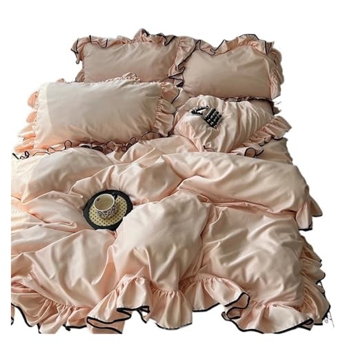 3/4-teiliges Bettwäscheset im Prinzessinnen-Stil mit Rüschen, hautfreundlich, weich, seidig, kühles Gefühl, Bettbezug-Set, Bettlaken, Kissenbezüge Seidenbettwäsche Set(Color 1,Single 150x200 4pcs)