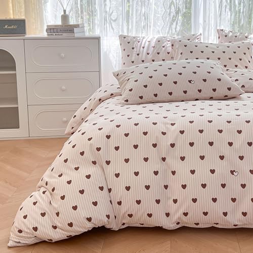 VOGIAY Bettwäsche 135x200 Mädchen Rosa Herzen Gestreift Kinder Bettwäsche aus Microfaser, ÖKO-TEX Herzchen Bettwäsche Set - Bettbezug und 1 Kissenbezug 80x80 cm mit Reißverschluss