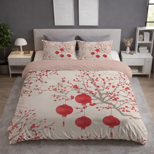 Bettwäsche 140 x 200 cm 2teilig Beige - Bettbezug 140 x 200 cm 2er Set mit Kissenbezüge 80x80 cm Atmungsaktiv Leicht Anti-Pilling bettwäsche mit Reißverschluss Orientalischer Stil Laterne Pflanzen