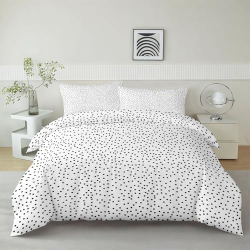 Bettwäsche-Sets 180 x 200 cm Minimalismus Kleine Schwarze Punkte Mikrofaser Bettbezug Set mit 2 Kissenbezug, Weiß Weich Bügelfrei Atmungsaktive 3-Teilig Bettwäsche für Schlafzimmer Dekorieren