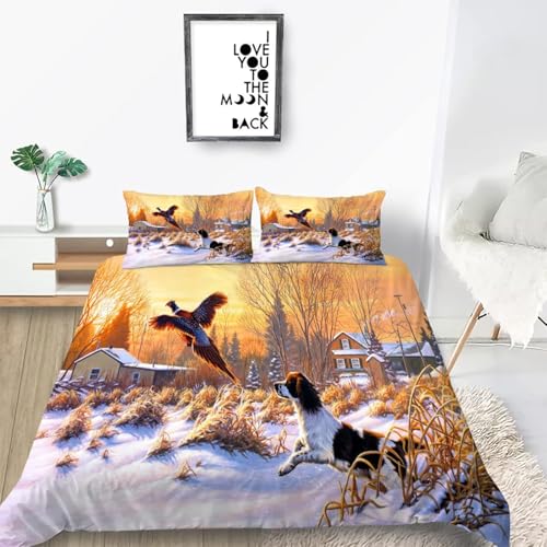 Bettwäsche 135x200 Winterschneeszene 3D Druck Bettbezug 135 x 200 Landhaus Bettwäsche-Sets Weiche Mikrofaser Bettwäsche Set 3 Teilig Bettbezüge für Einzelbett mit 2 Kissenbezüge H-1738