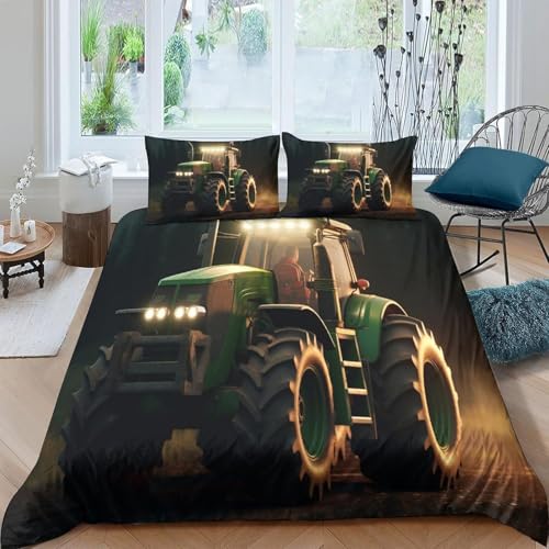Bettwäsche 90X190 cm 3D Traktor Bettbezug Set Für Jungen Mädchen Teens Kinderbettwäsche Mikrofaser Weiche Luxus Bettwaren Raumdekor 3 Teiliges +2 Kissenbezug 80X80 83301909616349