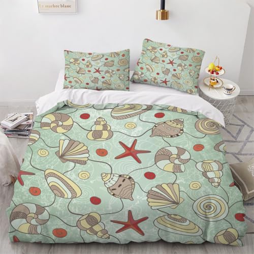 Generisch 3D Maritime Bettwäsche 135x200 cm 2teilig Seestern Muschel Bettbezug mit Reißverschluss 100% Mikrofaser Leicht Atmungsaktive Bettwaren Set mit Kissenbezüge 80x80?Muster 47-17?