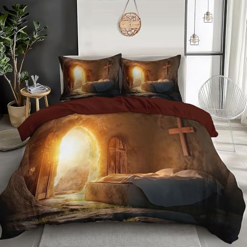 DLERFLOVR Bettwäsche 135x200cm - Alte Höhlen Wende Bettwäsche Set Jesus-Dekoration Bettbezug 3 teilig mit Reißverschluss und Kissenbezug 80x80 cm